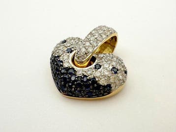Hanger - 18 karaat Geel goud Diamant (Natuurlijk) - Saffier