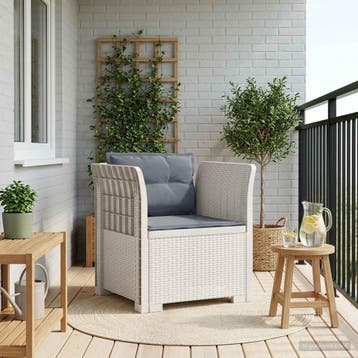 vidaXL Eénpersoons Fauteuil met Kussens Rattan Look PP Wit, Verzenden, Nieuw
