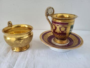 Porcelaine de Paris - Kop en schotel (2) - somptueuse grande, Antiek en Kunst