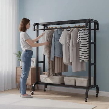 Robuust Kledingrek met Wielen - Dubbele Rails & Opbergruimte, Verzenden, Nieuw
