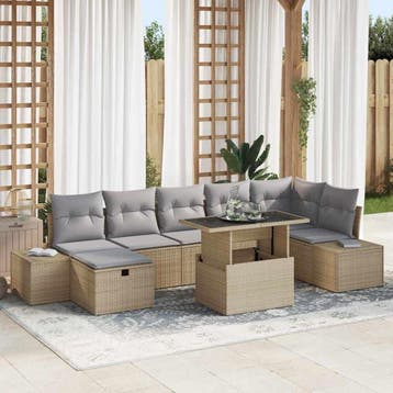 vidaXL Tuin Sofa Set 8 st Beige poly rattan, Verzenden, Nieuw, Rotan, 8 zitplaatsen