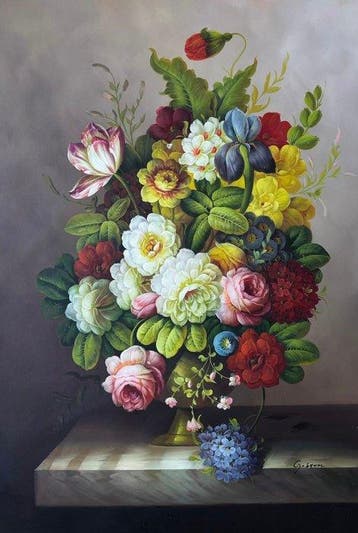 M. Gibson (XX) - Large Floral Still Life in Classical Vase