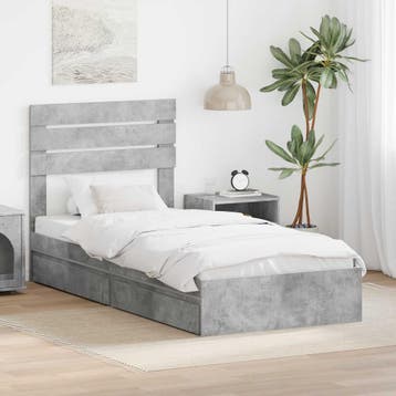 vidaXL Opslag bed met lade Beton Grijs 90 x 190 cm Bewerkt, Eenpersoons, Verzenden, Nieuw, Grijs