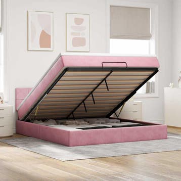 vidaXL Ottoman bed met matras 180x200 cm fluweel roze, Eenpersoons, Verzenden, Nieuw, 80 cm
