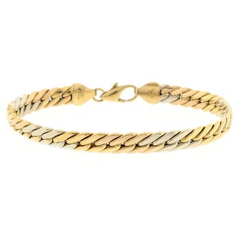 Tricolor gouden gourmet schakelarmband, Ophalen of Verzenden, Gebruikt, Goud, Goud