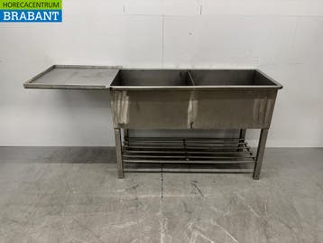 RVS Spoeltafel Dubbele Spoelbakken 188 x 57 x 88 cm Horeca, Ophalen of Verzenden, Gebruikt