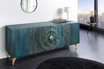 Handgemaakt dressoir GOLDEN SUNSET 180cm turquoise goud, Huis en Inrichting, Kasten | Dressoirs, Ophalen of Verzenden, Nieuw