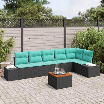 vidaXL Tuin Sofa Set 7 st Zwart en turquoise, Verzenden, Nieuw, Rotan, 7 zitplaatsen