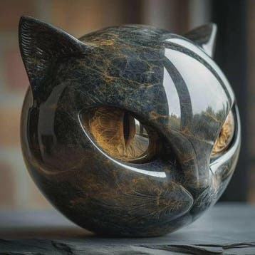 Decoratieve Zwarte Kat Steen Beeldje - Marmerlook Kattenkop, Verzenden, Nieuw in verpakking