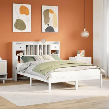 vidaXL Bed met boekenkast zonder matras grenenhout wit, Verzenden, Wit, Hout, Nieuw