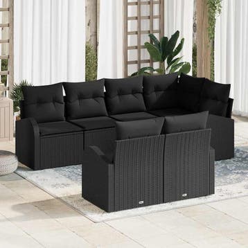vidaXL Tuin Sofa Set Zwart poly rattan, Tuin en Terras, Tuinsets en Loungesets, Verzenden, Nieuw, Rotan, 7 zitplaatsen