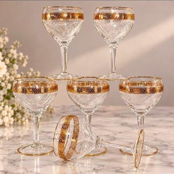 Bohême - Drinkservies - gegraveerd kristal - 6 oude glazen, Antiek en Kunst