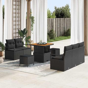 vidaXL Tuin Sofa Set 8 st 7-Aantal zitplaatsen Zwart, Verzenden, Nieuw, Rotan, 8 zitplaatsen