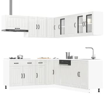 vidaXL 11-delige Keukenkastenset Lucca bewerkt hout glanzend, Verzenden, Nieuw, Wit