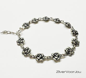 925 zilveren rozen armband oxide, Verzenden, Nieuw, Zilver