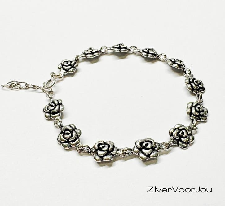 925 zilveren rozen armband oxide, Sieraden, Tassen en Uiterlijk, Armbanden, Nieuw, Verzenden