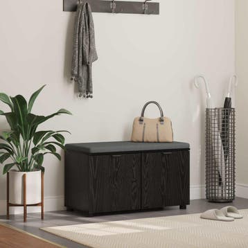vidaXL Halbank met kussen met plank Zwarte Eik 80 x 38 x 46, Verzenden, Nieuw