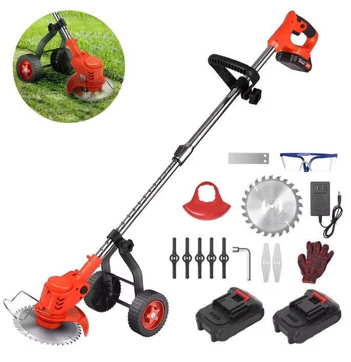 Draadloze Hand Grastrimmer met Wielen, Telescopisch + 2 Accu, Tuin en Terras, Grasmaaiers, Nieuw, Verzenden