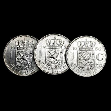 Nederland. Silver 3x 1 Gulden (Juliana) Coins 1955/1957/1966