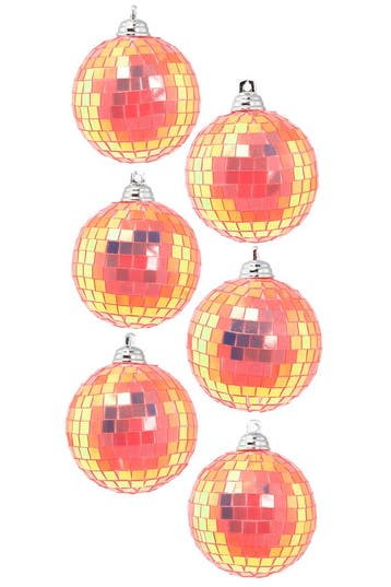 KIMU® 6x Discobal Ø 6 cm Klein Iridescent Neon Oranje Koraal, Ophalen of Verzenden, Nieuw, Feestartikel, Carnaval
