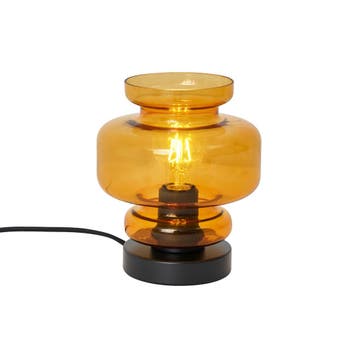 Retro tafellamp zwart met oranje glas - Denise, Verzenden, Nieuw, Glas