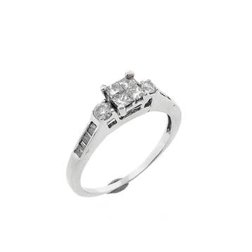 8 karaat fantasie ring met diamant 0,50 ct., Sieraden, Tassen en Uiterlijk, Ringen, Gebruikt, Wit, Ophalen of Verzenden, 17 tot 18