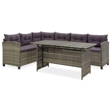 vidaXL 2-delige Loungeset met kussens poly rattan grijs, Verzenden, Nieuw, 3 zitplaatsen, Loungeset