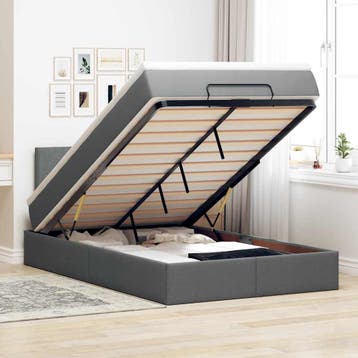 vidaXL Bed met matras 120x200 cm stof donkergrijs, Verzenden, Nieuw, Twijfelaar, 120 cm