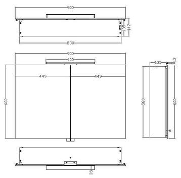 Wiesbaden Luxe spiegelkast +Led verlichting 90x60x14cm, Ophalen of Verzenden, Nieuw