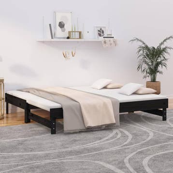 vidaXL Slaapbank uitschuifbaar massief grenenhout zwart, Huis en Inrichting, Slaapkamer | Bedden, Verzenden, Zwart, Hout, Nieuw