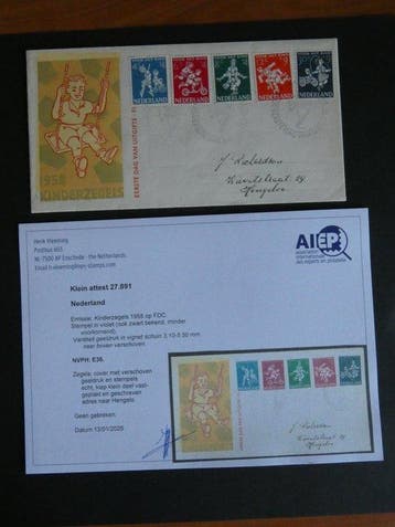 Nederland 1958 - FDC Kinderzegels: misdruk met verschoven, Gestempeld