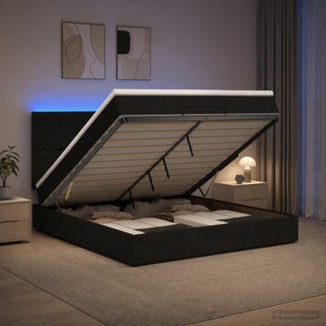 vidaXL Ottoman Bed met Matrassen en LED Zwart 160 x 200 cm, Huis en Inrichting, Slaapkamer | Bedden, Verzenden, Nieuw, Tweepersoons