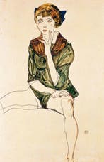 Egon Schiele - “Girl in green shirt 1913”. Gesigneerd en