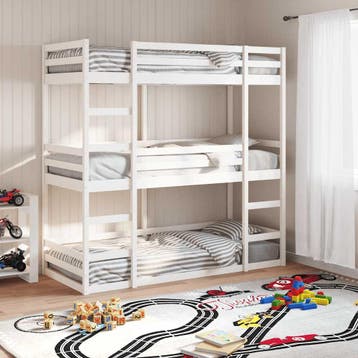 vidaXL Stapelbed 3-persoons massief grenenhout wit 90x190 cm, 90 cm, Eenpersoons, Verzenden, Wit