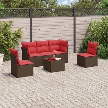 vidaXL 6-delige Loungeset met kussens poly rattan bruin, Verzenden, Nieuw, Loungeset