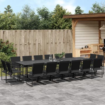 vidaXL 17-delige Tuinset textileen zwart, Verzenden, 6 zitplaatsen, Nieuw, Rvs