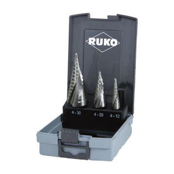 Ruko Trappenboorset HSS 3-delig 4-12/4-20/4-30 mm in Kunstst, Verzenden, Nieuw