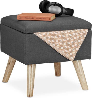 Hocker Grijs Kunstlinnen | Tweedekansje | OP=OP, Overige materialen, Minder dan 50 cm, Vierkant, Nieuw