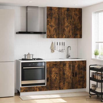 vidaXL Keukenblok PORTO 5 st Gerookt eiken Bewerkt hout, Verzenden, Nieuw, Bruin