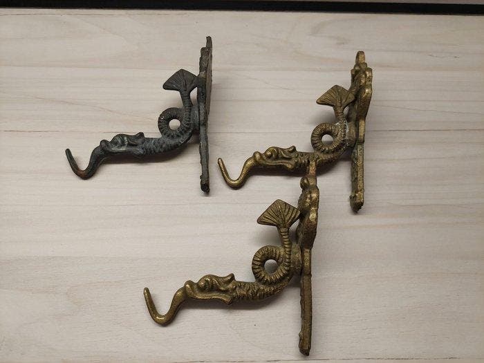 Set kapstokhaken (3) - Messing, Brons - Wandhaken, Antiek en Kunst, Antiek | Overige Antiek