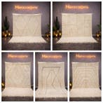 creme-beige Marokkaanse Beni ouarian Berber Tapijten, 200 cm of meer, Nieuw, 200 cm of meer, Blauw