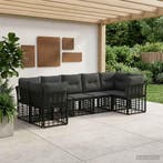 vidaXL Buiten bankenset 7 pcs Zwart en Donkergrijs Polyester, Tuin en Terras, Verzenden, Nieuw, Rotan, 7 zitplaatsen