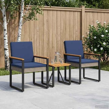 vidaXL Buitenmeubelset 3 st Grijs en Marineblauw poly rattan, Verzenden, Nieuw, Rotan, 3 zitplaatsen