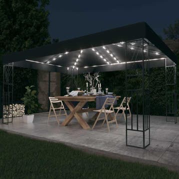 vidaXL Prieel met LED-lichtslinger 3x4 m stof, Verzenden, Nieuw