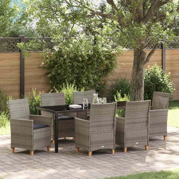 vidaXL Tuin eettafelset 7 st Grijs poly rattan, Verzenden, Nieuw, Rotan, 7 zitplaatsen