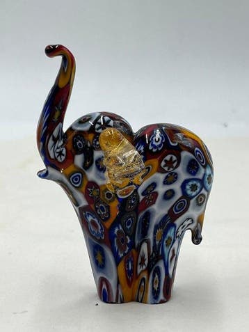 Beeldje - Campanella Livio elefante in murrine Arlecchino