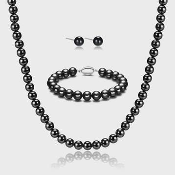 Elegante Zwarte Parel Sieradenset: Ketting, Armband & Oorbel, Verzenden, Nieuw