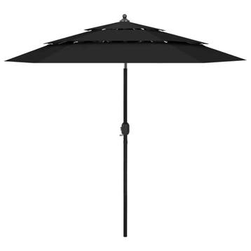 vidaXL Parasol 3-laags met aluminium paal 2,5 m zwart, Verzenden, Nieuw, 2 tot 3 meter