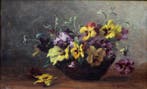 Camilla Goebl-Wahl (b.1871) - Pansies in a ceramic vase, Antiek en Kunst