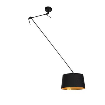 Hanglamp zwart met katoenen kap zwart met goud 35 cm - Blitz, Verzenden, Nieuw, Modern